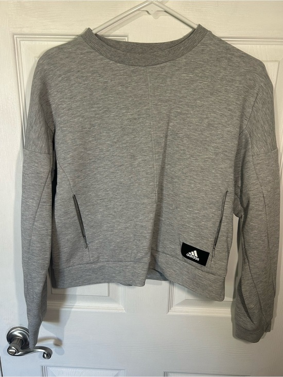 adidas Tops - Adidas Wrapped 3-Stripes sweatshirt Slightly cropped Size XS Gray White Pockets